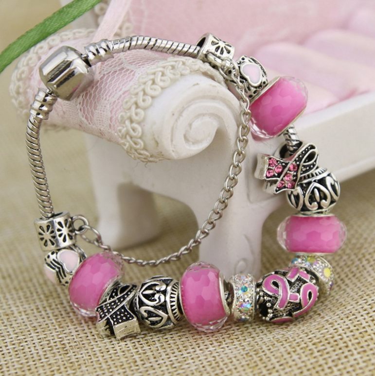 Murano Glass Breast Cancer Bracelet (Free Gift)